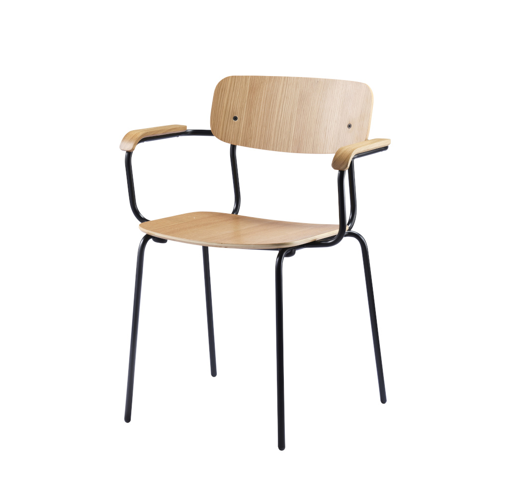 FDB Møbler J183 Holmen Armlehnstuhl, schwarz, Eiche natur, ergonomisch, funktional, nordischer Stil