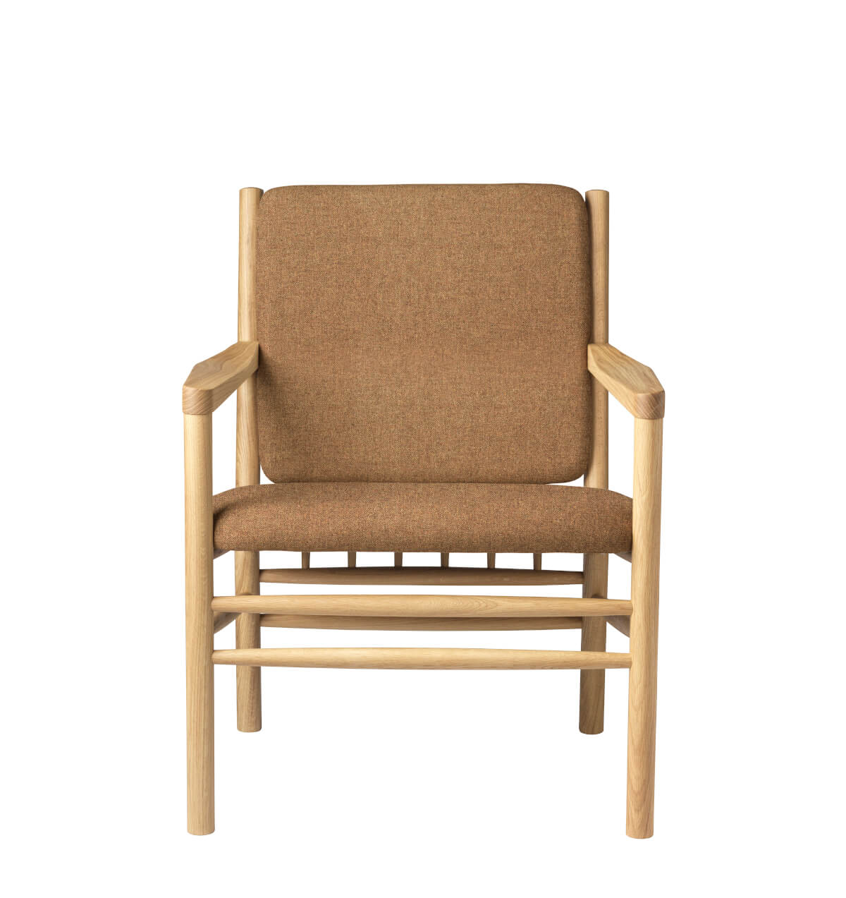 FDB Møbler J147 Sessel, ergonomisch, FSC®-Eiche natur, braunes Polster, nachhaltig, funktional