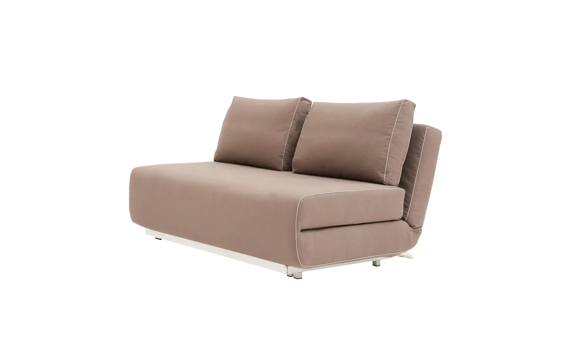 Softline City Sofa 2,5-Sitzer in Braun aus seitlicher Perspektive mit zwei Rückenkissen, gepolsterter Sitzfläche und hellem Untergestell.