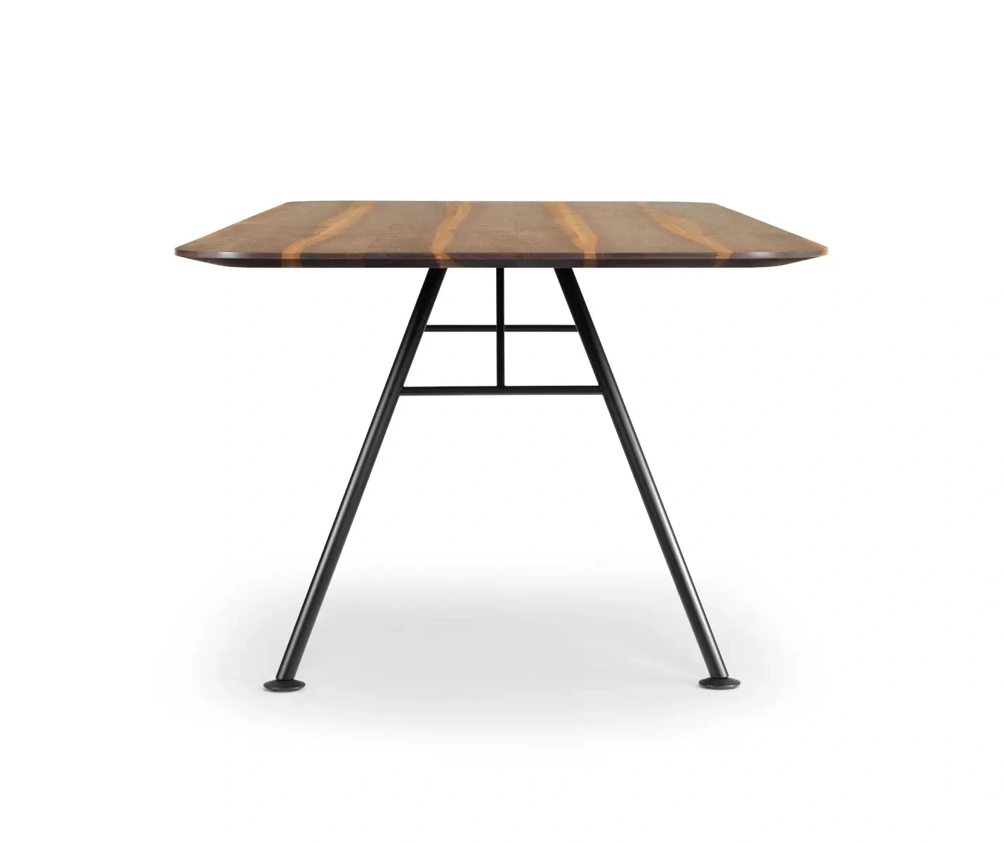 Girsberger Akio Steel rechteckiger Tisch mit markantem Stahlgestell und Massivholzplatte für Wohnbereiche, Büros und Konferenzräume.