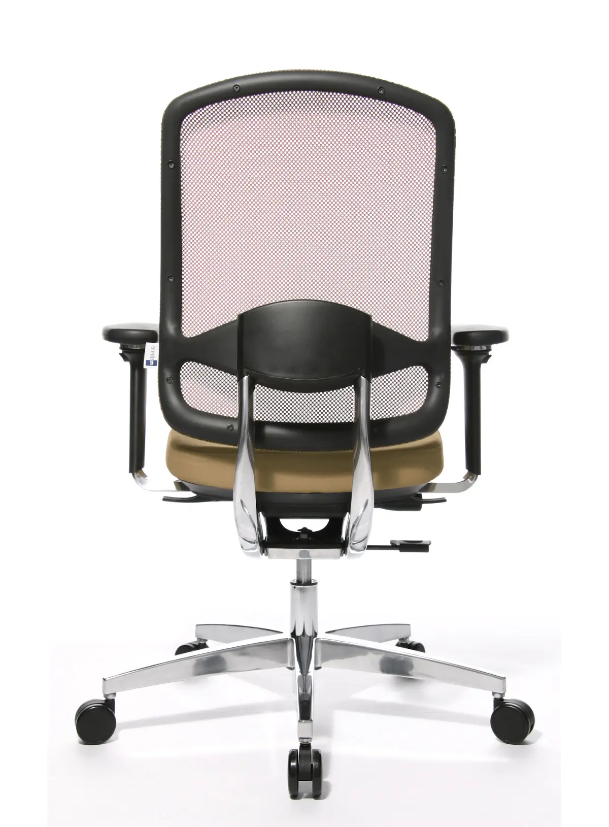 Rückansicht des Wagner AluMedic 10 Bürostuhls mit ergonomischer Rückenlehne, Netzbespannung und Aluminiumgestell