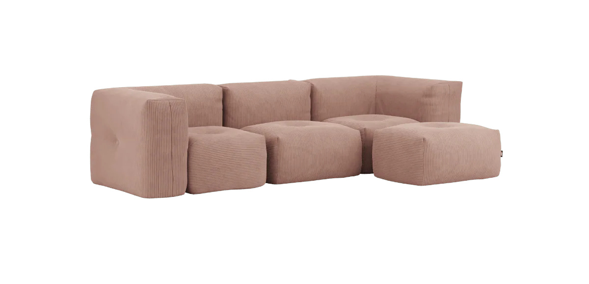 Soft Sofa 3-Sitzer mit Armlehne mit Hocker, corduroy rose