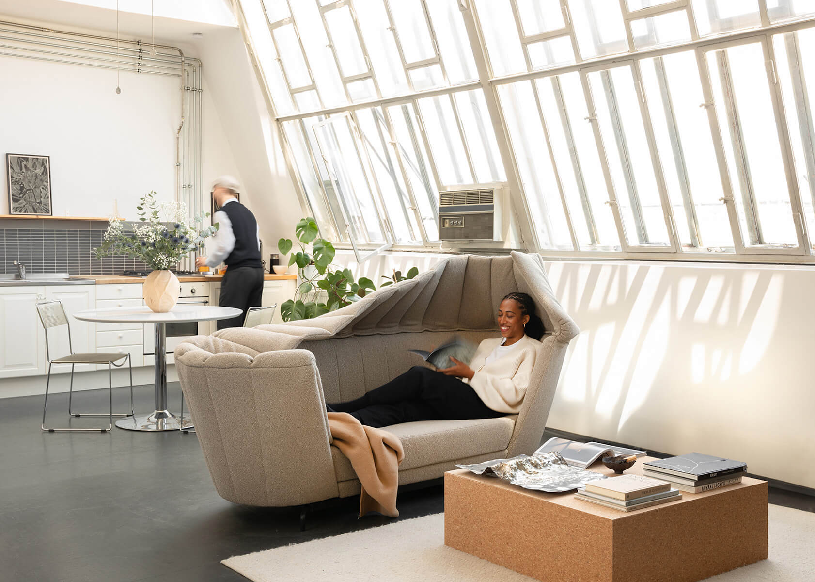 Architektonisches W-Lounge Nesting Sofa mit variabler Anordnung, modernes Sitzmöbel für Büro, Hotel und Empfang