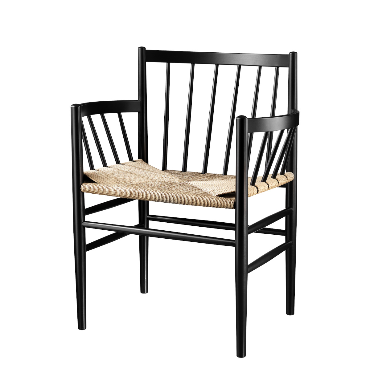 FDB Møbler J81 Stuhl, ergonomisch, Buche schwarz, Naturgeflecht, nordisches Design, nachhaltig