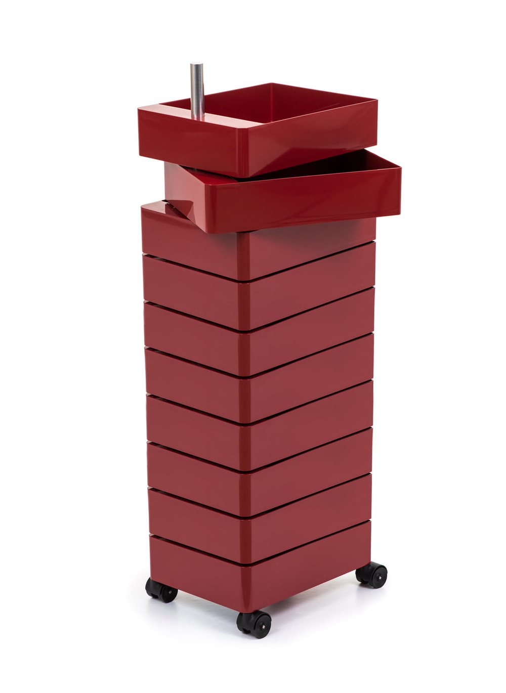 Magis 360° Rollcontainer bordeaux, 10 Fächer, italienisches Design, mobil, modern, funktional, langlebig