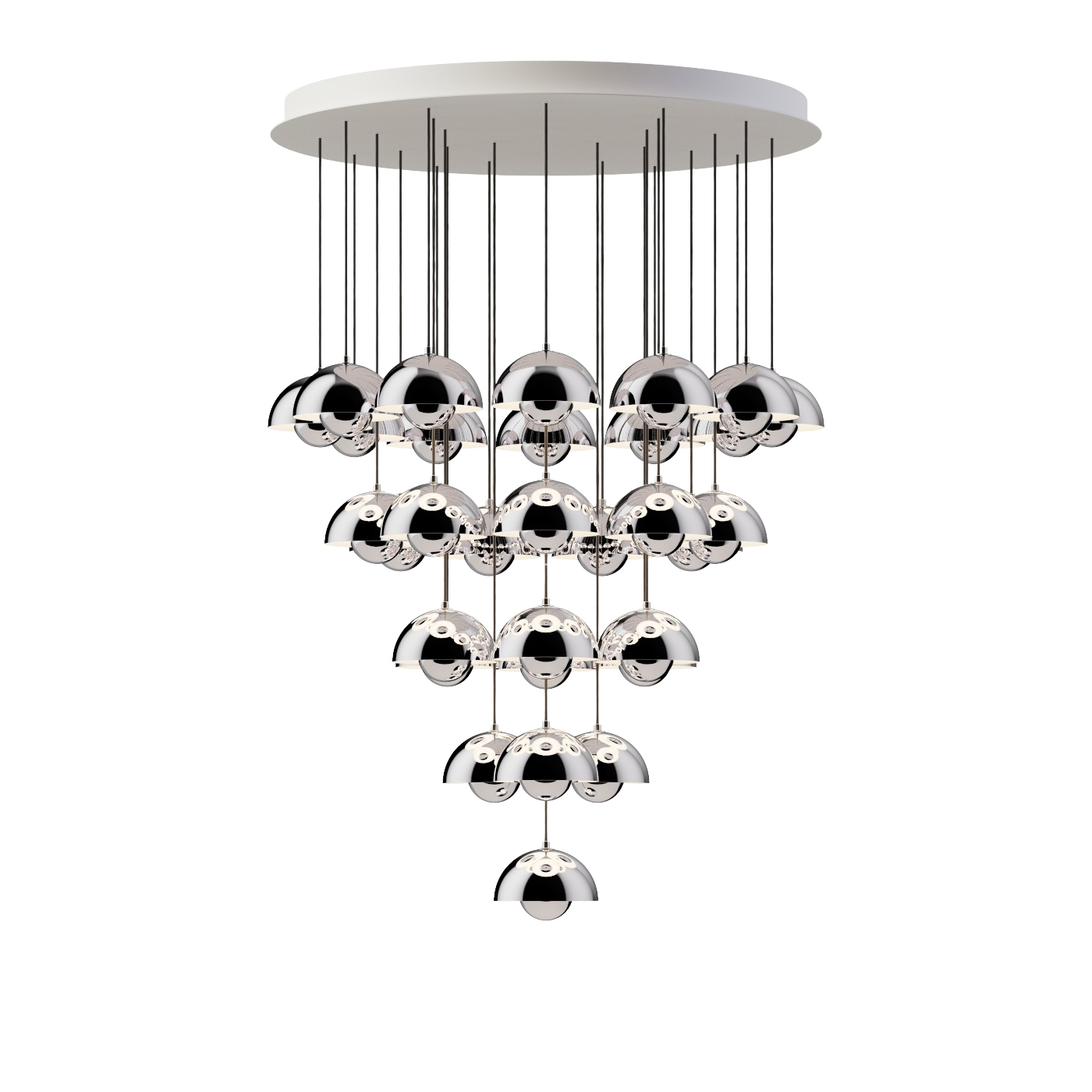 Flowerpot VP10 Kronleuchte, 31 pendants, chrome plated Flowerpot VP10 Kronleuchte, 31 pendants, chrome plated
