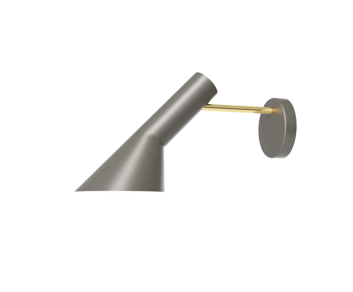 Louis Poulsen AJ Wandleuchte in Messing und Warmgrau, drehbarer Leuchtenkopf, modernes skandinavisches Design