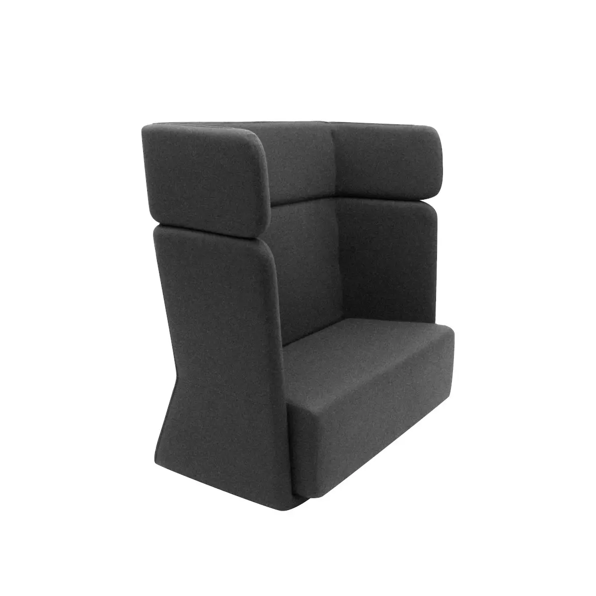 Softline Basket Sofa Hoch in Anthrazit aus seitlicher Perspektive mit hoher gepolsterter Rückenlehne, seitlicher Abschirmung und breiter Sitzfläche.