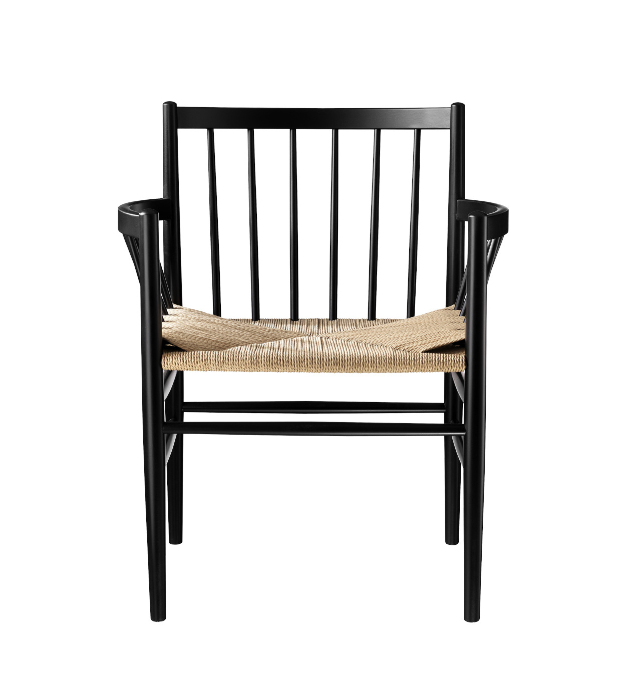 FDB Møbler J81 Armlehnstuhl, nordisch, ergonomisch, Buche schwarz, Naturgeflecht, langlebig, funktional