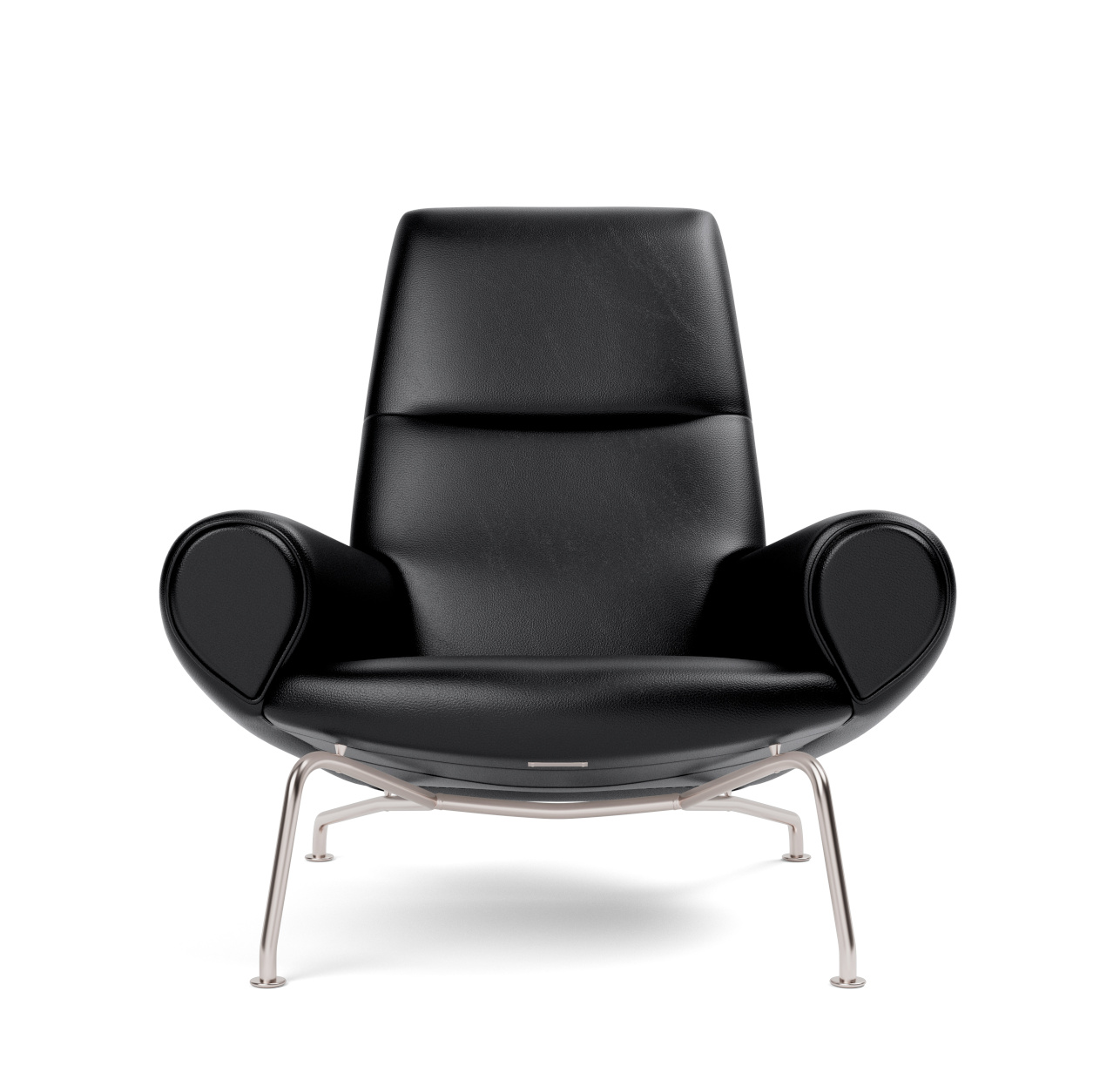 Wegner Queen Chair, brushed steel / leder primo 88 schwarz