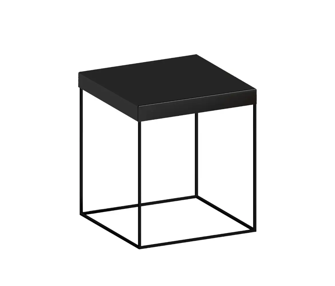 Zeus Slim Up Beistelltisch 41 × 46 cm in Kupferschwarz mit filigranem Stahlgestell und quadratischer Tischplatte.