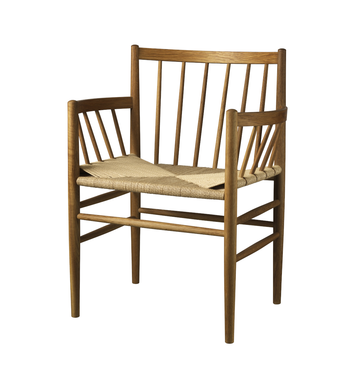 FDB Møbler J81 Armlehnstuhl, nordisch, Eiche geräuchert, Naturgeflecht, nachhaltig, funktional