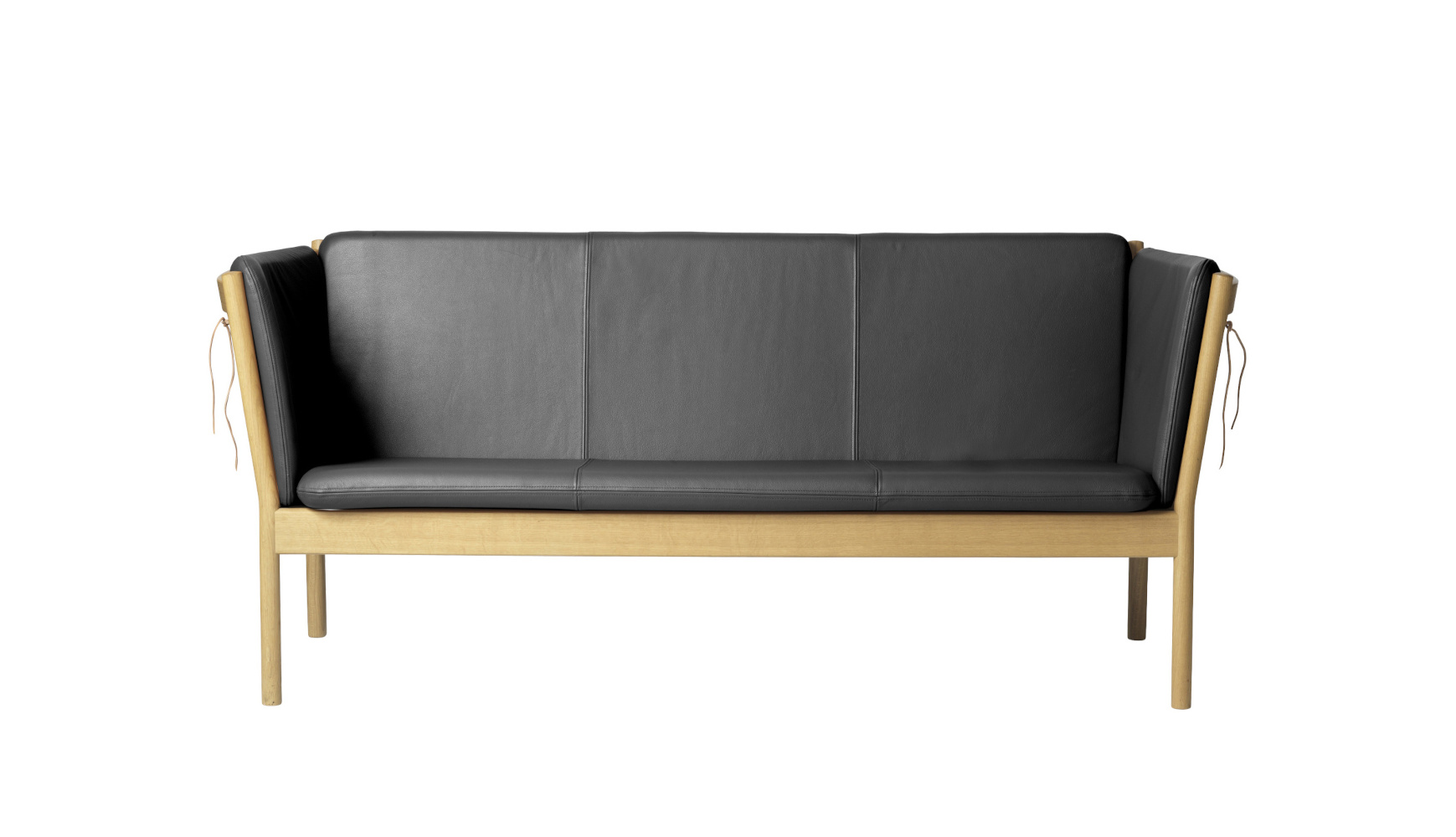 FDB Møbler J149 Sofa 3-Sitzer, nordisches Design, Eiche natur, Leder schwarz, langlebig, funktional