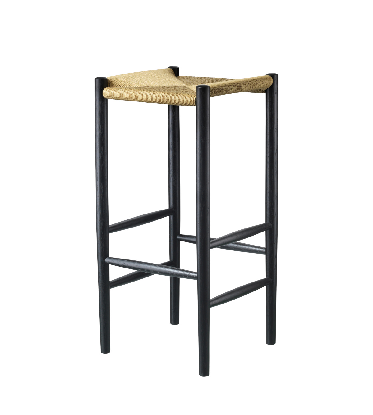 FDB Møbler J164B Barhocker, ergonomisch, Eiche schwarz, Naturgeflecht, nordisches Design, langlebig