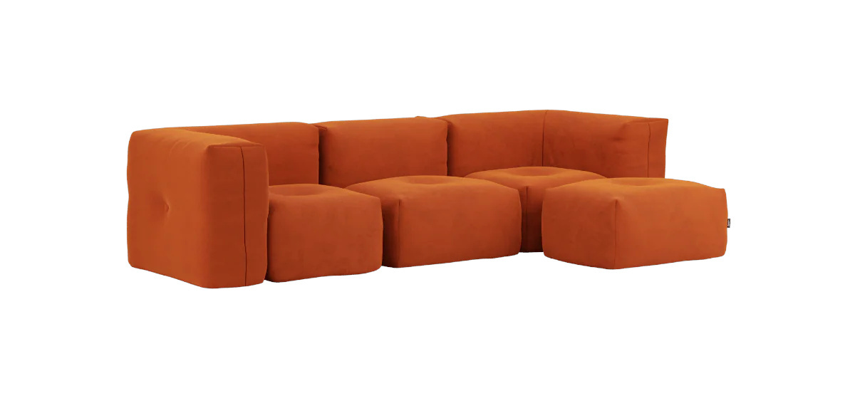 Soft Sofa 3-Sitzer mit Armlehne mit Hocker, orange jaquard