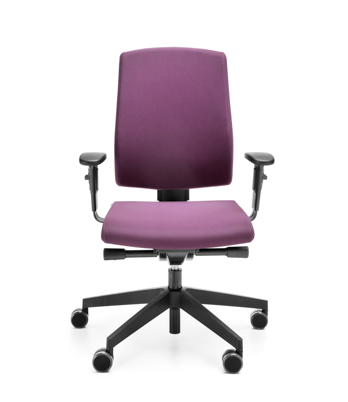 Raya 21SL Bürostuhl, Front der Rückenlehne gepolstert, Hinterseite aus Kunststoff, Synchronmechanik mit Sitztiefeneinstellung