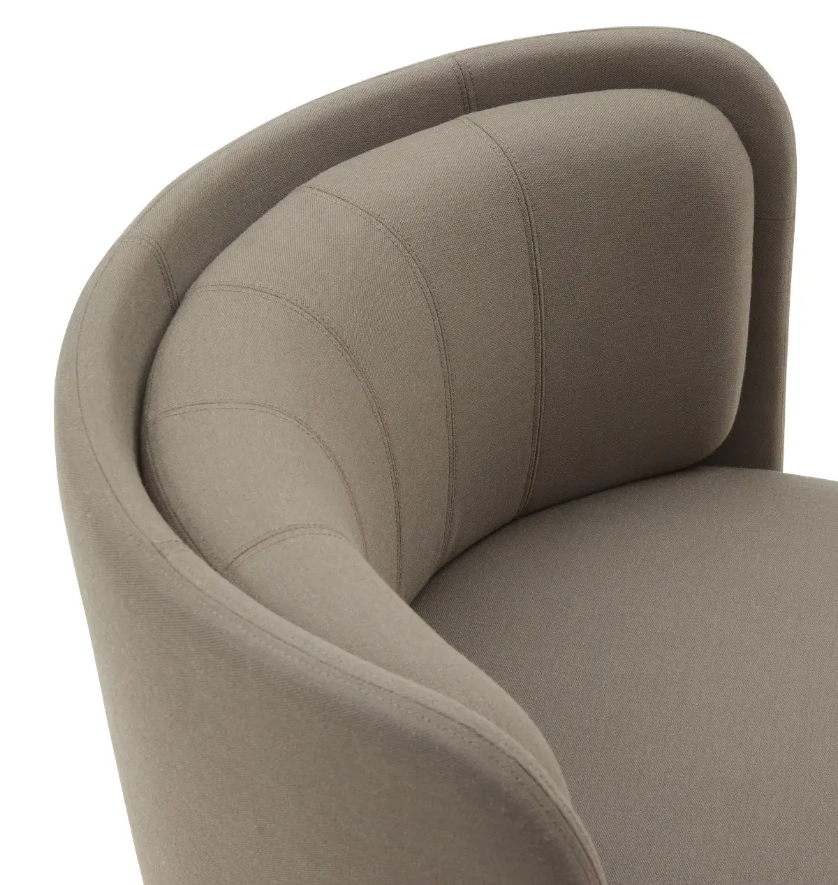 Softline Joe Sessel Niedrig in Taupe als Detailansicht mit umlaufender gepolsterter Rückenlehne, sichtbaren Nähten und weich gerundeter Sitzfläche.