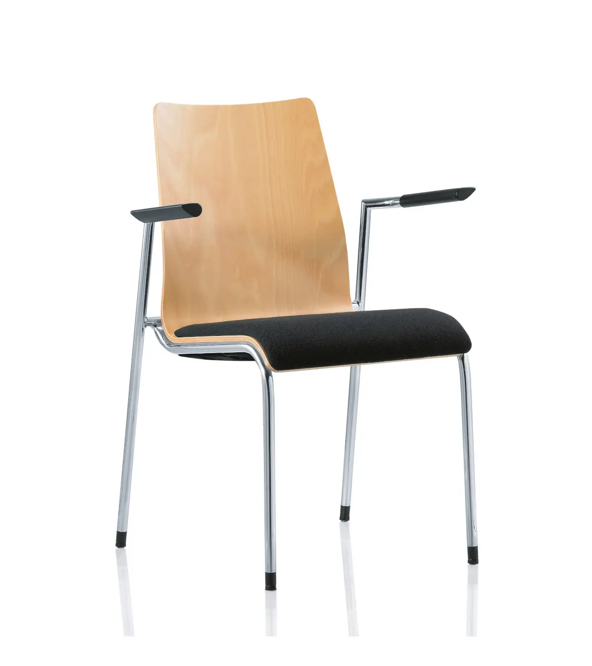 Girsberger 2900 Stuhl mit Sitzpolster, Holzrücken und Armlehnen für Konferenzräume, Besprechungsräume und Wartebereiche.
