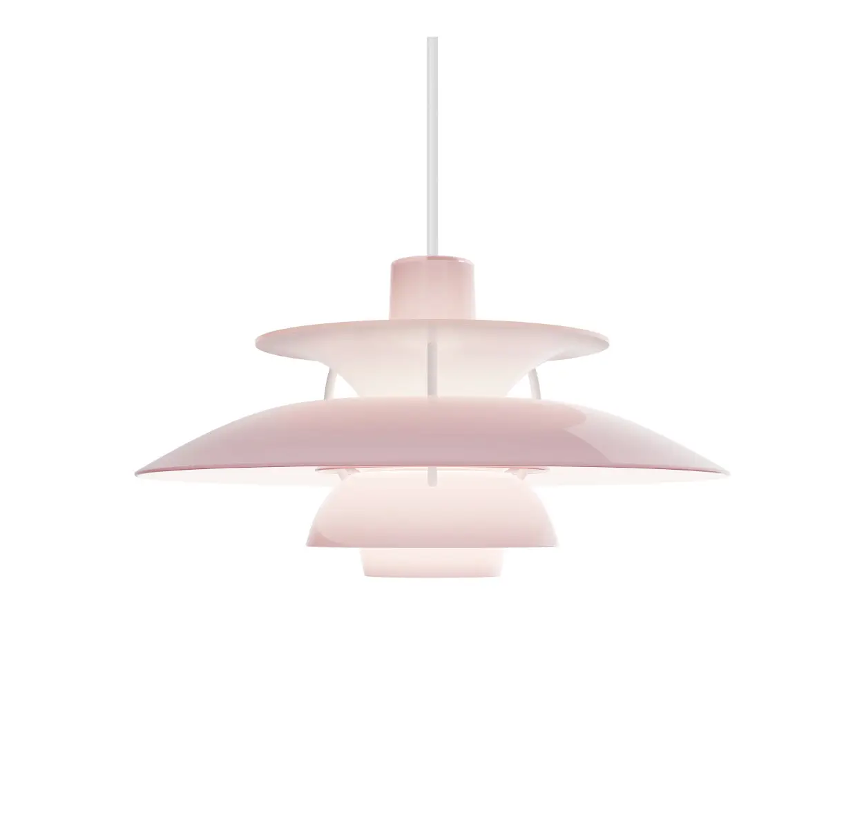 Louis Poulsen PH 5 320 Opal Pendelleuchte in Pale Rose mit charakteristischem mehrteiligem Schirmsystem