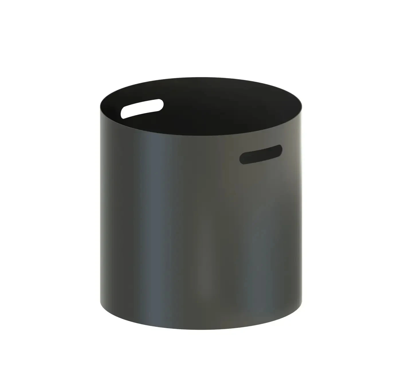 Zeus Irony Pot Blumentopf Gunmetal aus Stahl mit großzügiger, runder Form und integrierten Griffen.