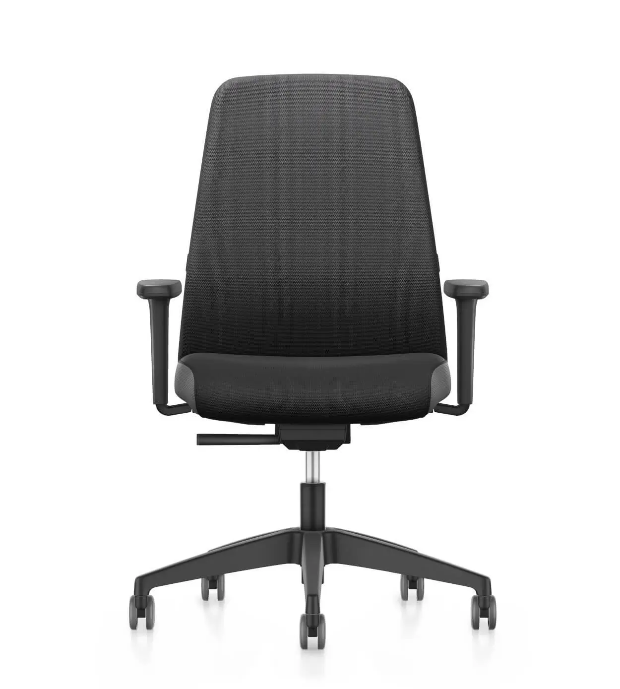 Interstuhl EVERY EV156 Bürostuhl in Schwarz mit hoher Rückenlehne und Armlehnen in Frontalansicht