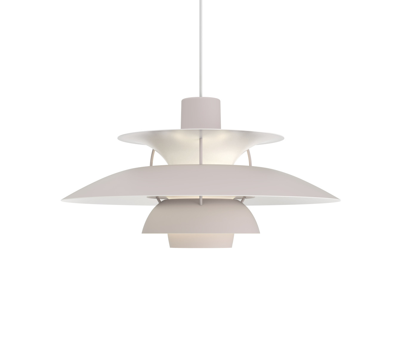Louis Poulsen PH 5 Pendelleuchte Oyster Grey – Skandinavisches Design Louis Poulsen PH 5 Pendelleuchte monochrome oyster grey, skandinavisches Design, dimmbar, elegante Raumbeleuchtung