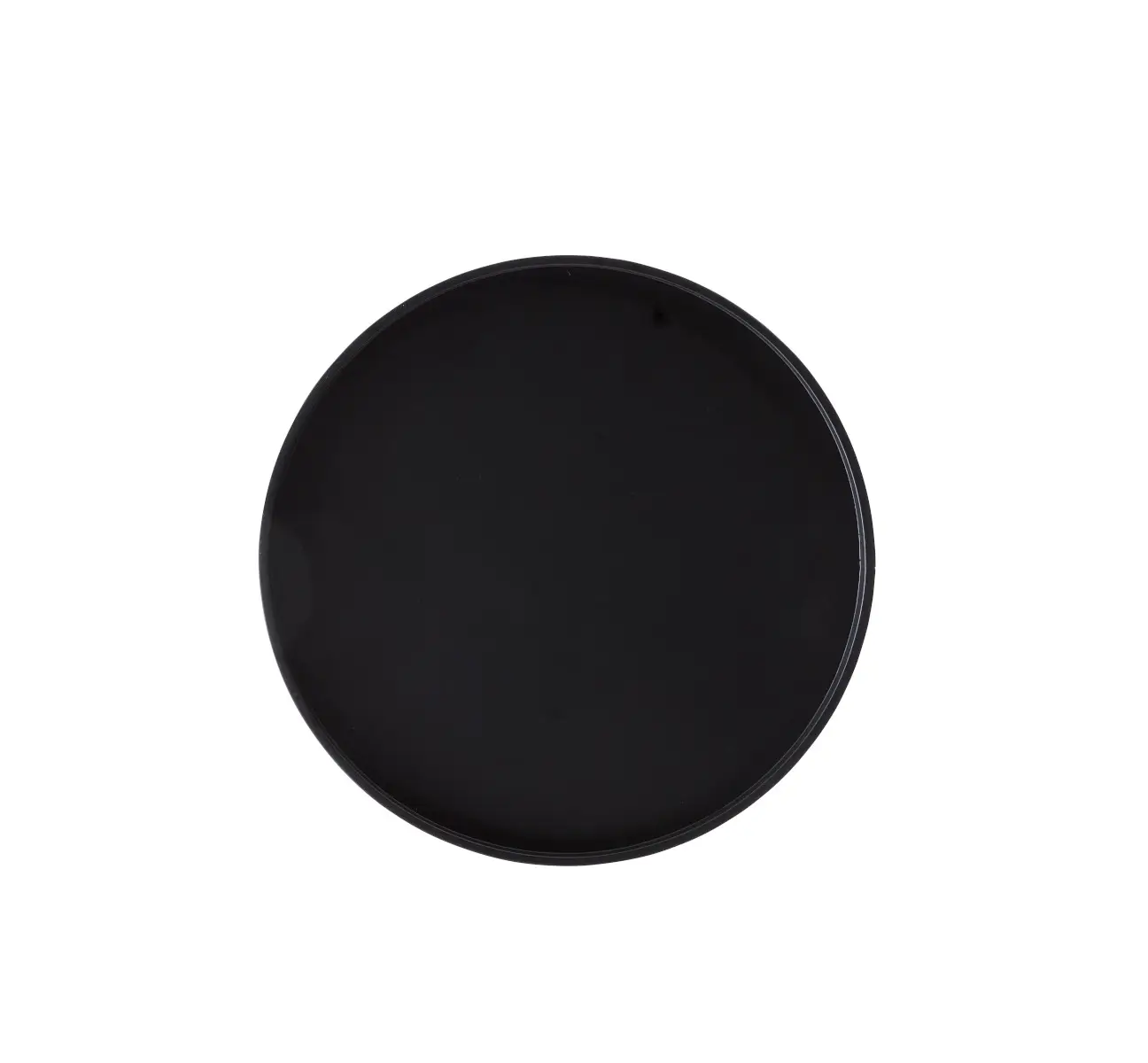 Softline Drum Tablett mit 62 cm Durchmesser in Schwarz aus der Draufsicht mit runder Form und umlaufendem leicht erhöhtem Rand.