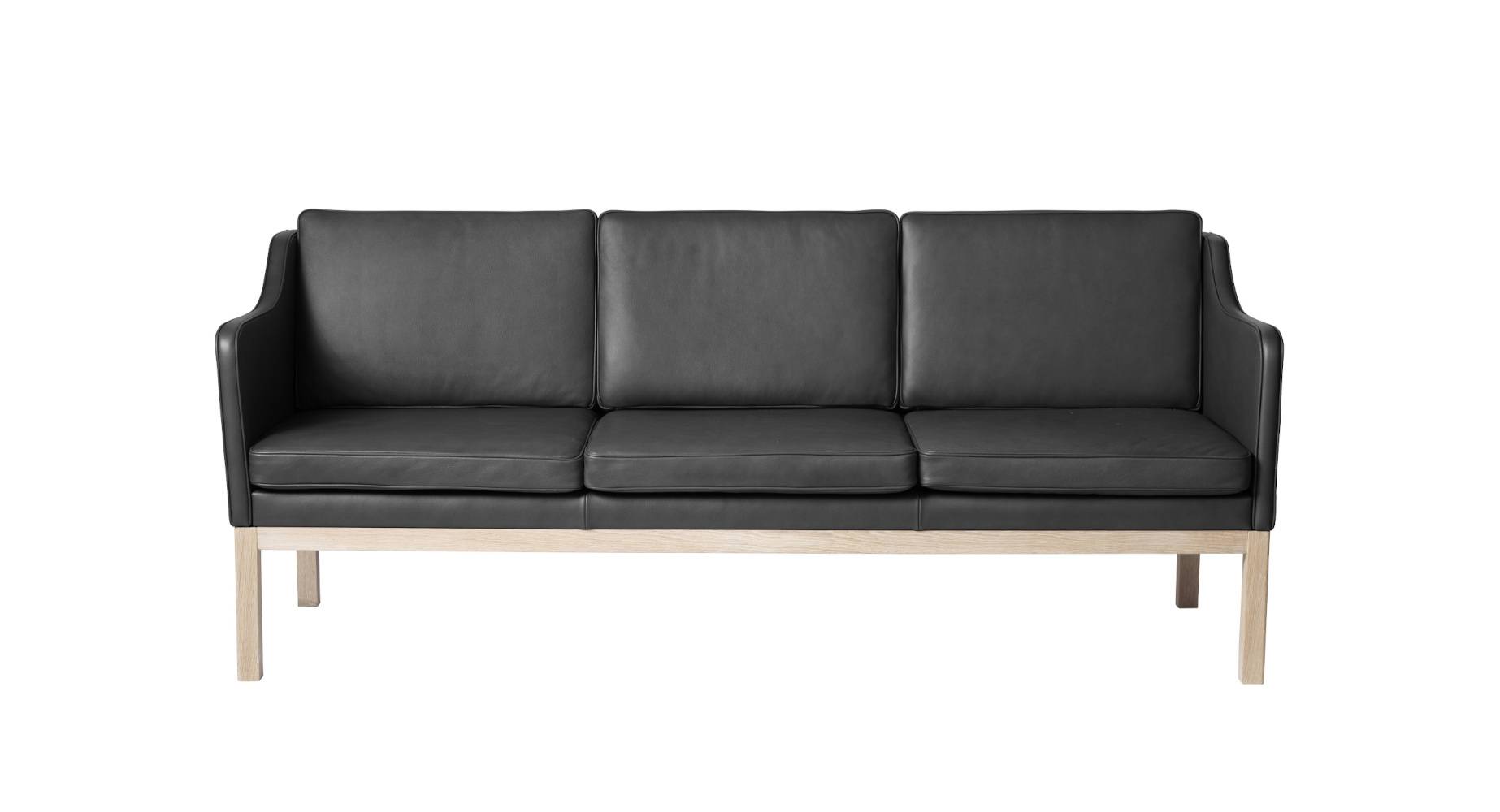 FDB Møbler L43 MK46 Sofa 3-Sitzer, nordisches Design, Eiche natur, Leder schwarz, langlebig, funktional