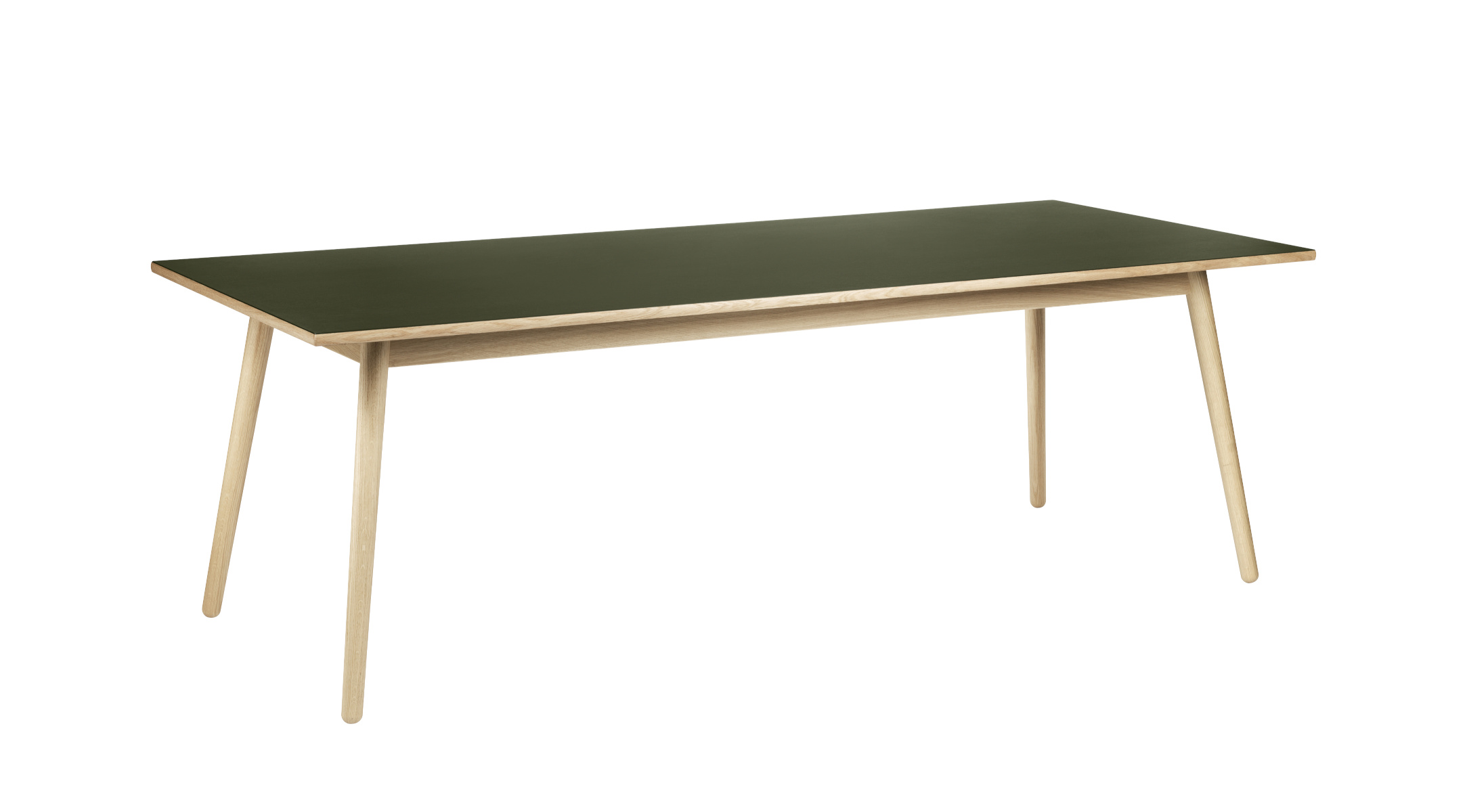FDB Møbler C35C Esstisch, ergonomisch, Eiche natur, Linoleum Olive Green, nordisches Design, funktional