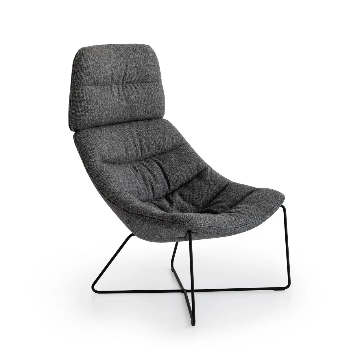 Seitenansicht des Noti Mishell Soft XL Sessels mit Kufengestell in Grau als freigestellte Produktansicht