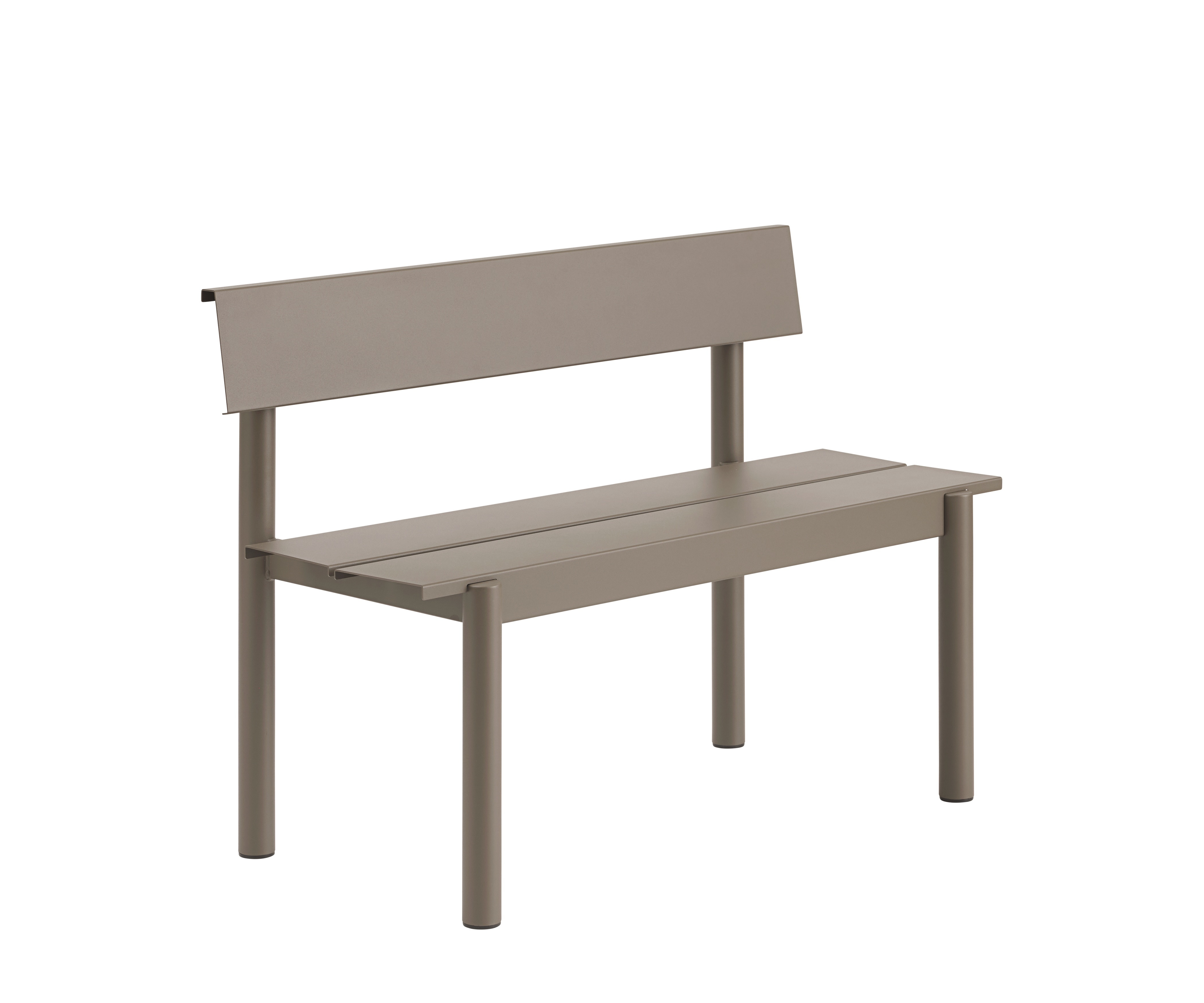 Linear Steel Gartenbank mit Rückenlehne, 110 cm, taupe