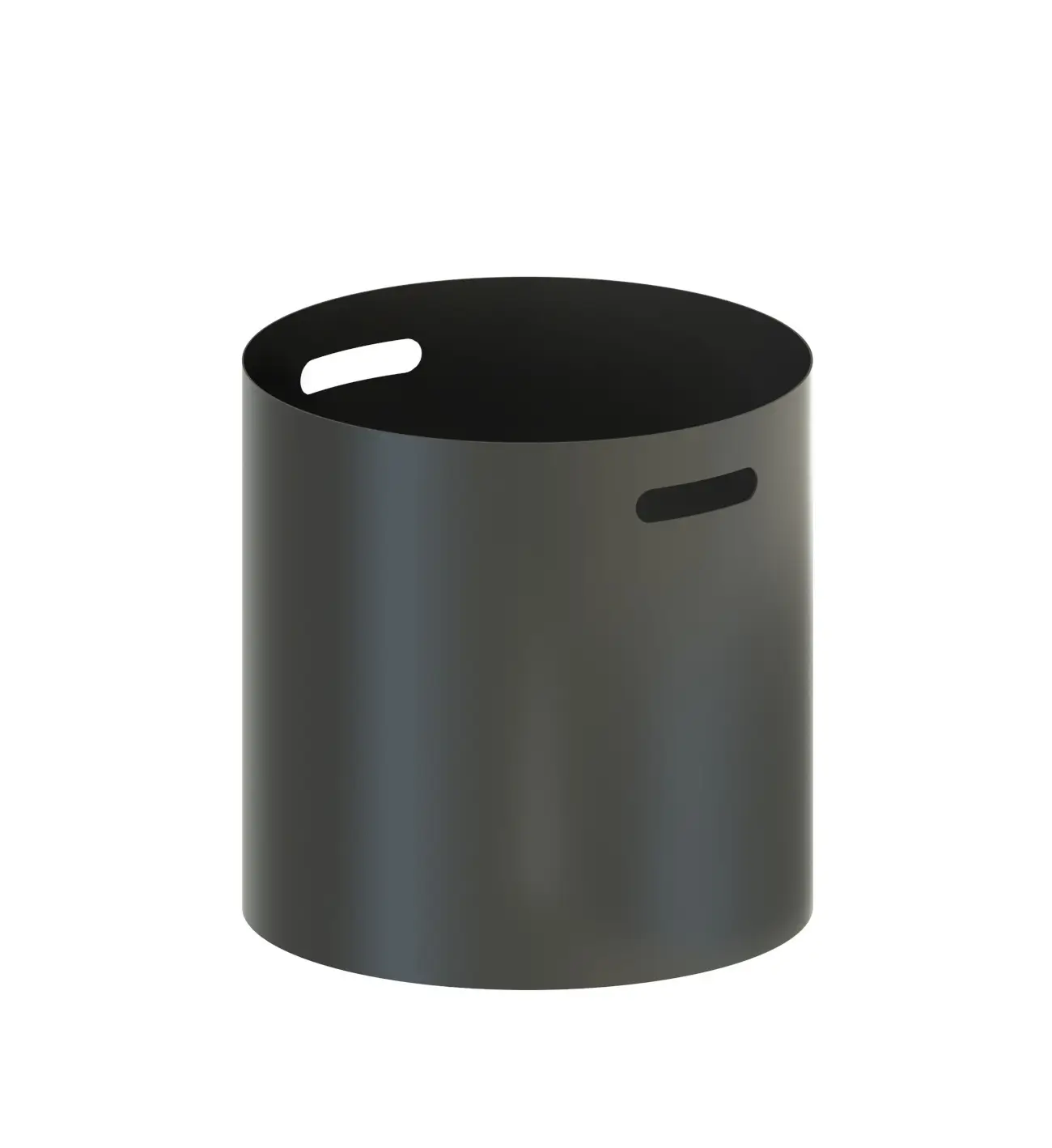 Zeus Irony Pot Blumentopf Gunmetal aus Stahl mit runder Form und seitlichen Tragegriffen.