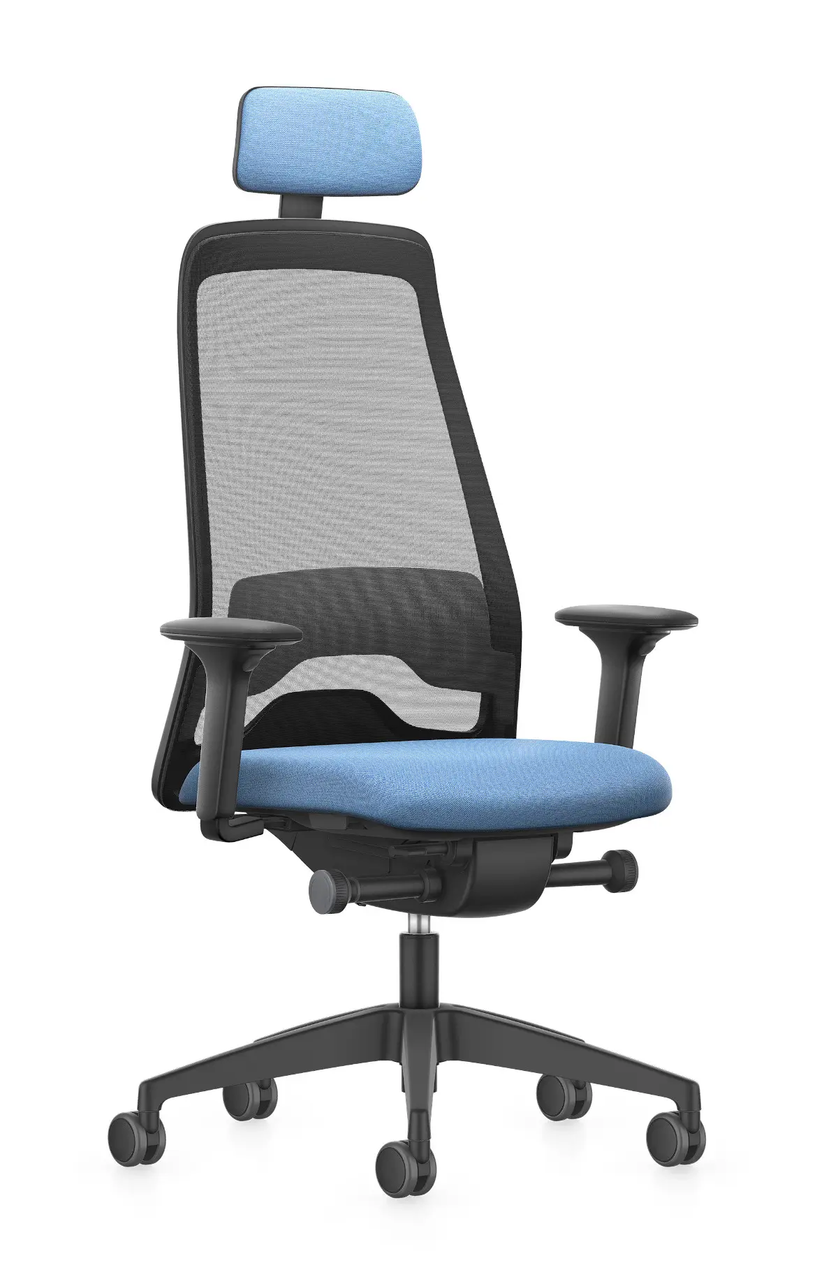 Interstuhl EVERYis1 EV213 Bürodrehstuhl in Blau mit Kopfstütze und Netzrücken