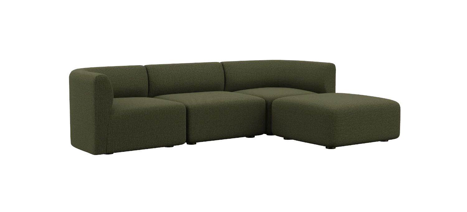 Fjord Sofa 3-Sitzer mit Hocker, cosmo olive