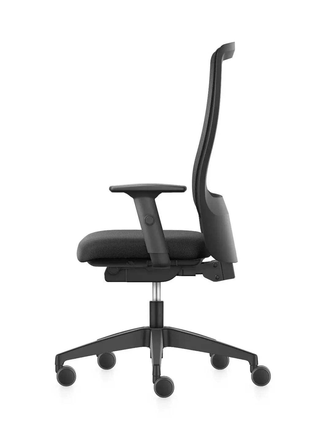 Interstuhl 172II Bürostuhl in Schwarz mit Netzrücken und Armlehnen in rechter Seitenansicht