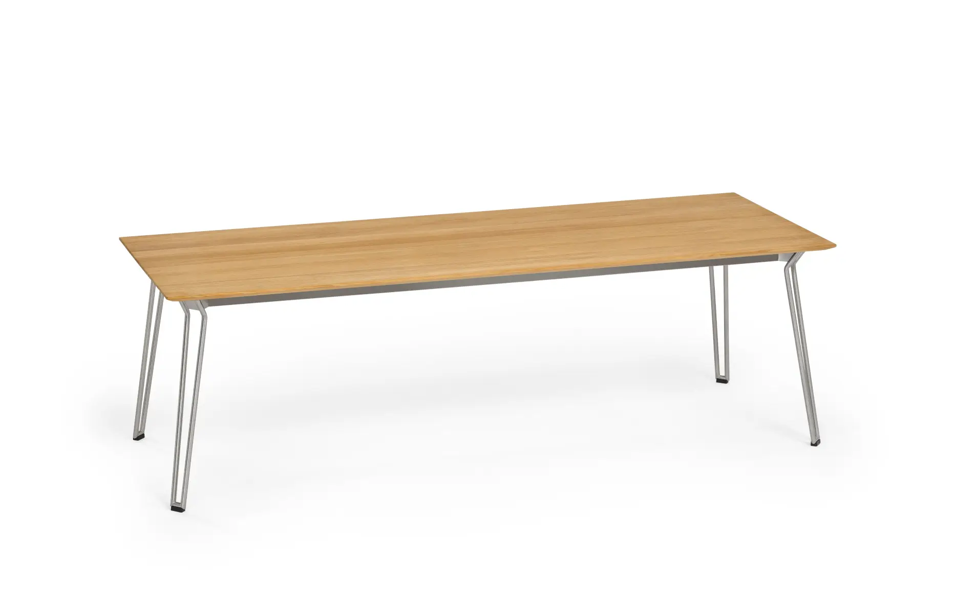 Weishäupl Slope Tisch 240 x 90 cm mit Edelstahlgestell und massiver Teakholzplatte. Hochwertiger Outdoor-Esstisch für Garten, Terrasse und stilvolle Essbereiche.