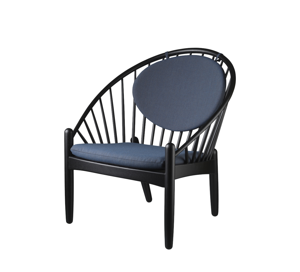 FDB Møbler J166 Jørna Sessel, ergonomisch, Eiche schwarz, dunkelblau, nordisches Design, langlebig