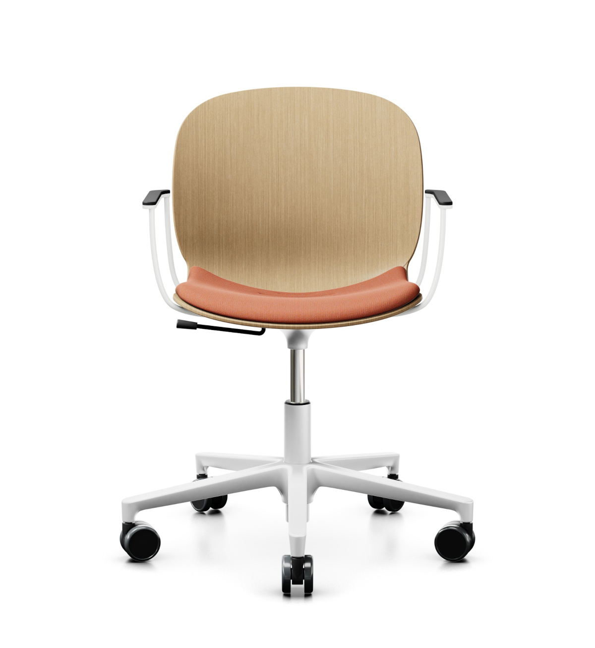 Noor 6075S Drehstuhl, 5-armiges Fußkreuz, 3D-Furnierschale, Sitz gepolstert