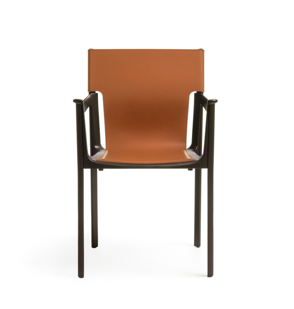 Magis Venice Stuhl, dark bronze/natur, moderner Armlehnstuhl, ergonomisch, leicht, stilvolles italienisches Design