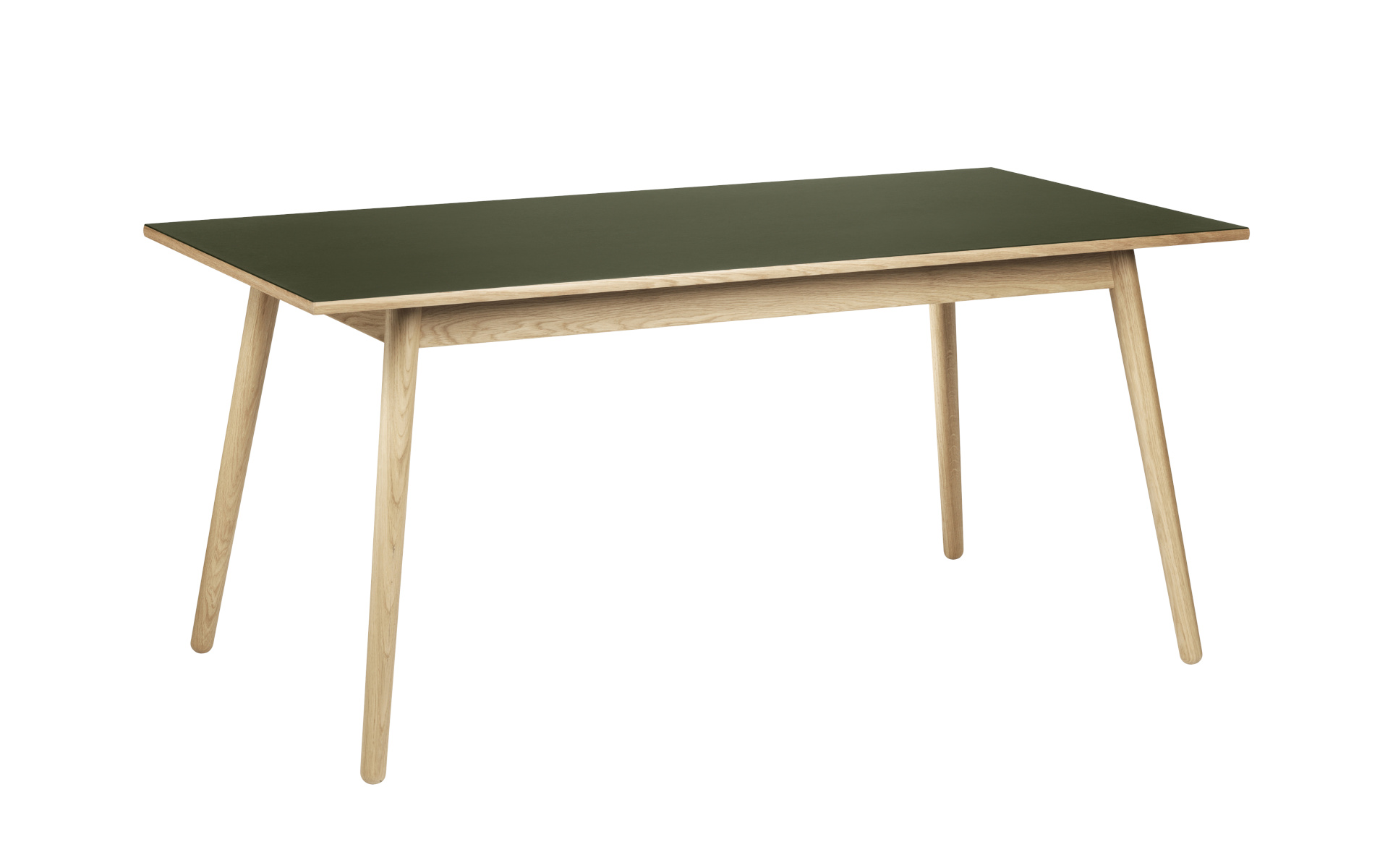 FDB Møbler C35B Esstisch 160x82 cm, ergonomisch, Eiche natur, Linoleum olive green, nachhaltig