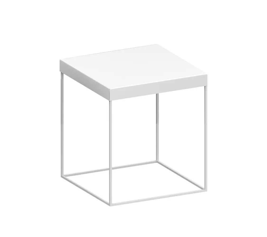 Moderner Zeus Slim Up Beistelltisch 41 × 46 cm in Weiß mit quadratischer Tischplatte und filigranem Stahlgestell.