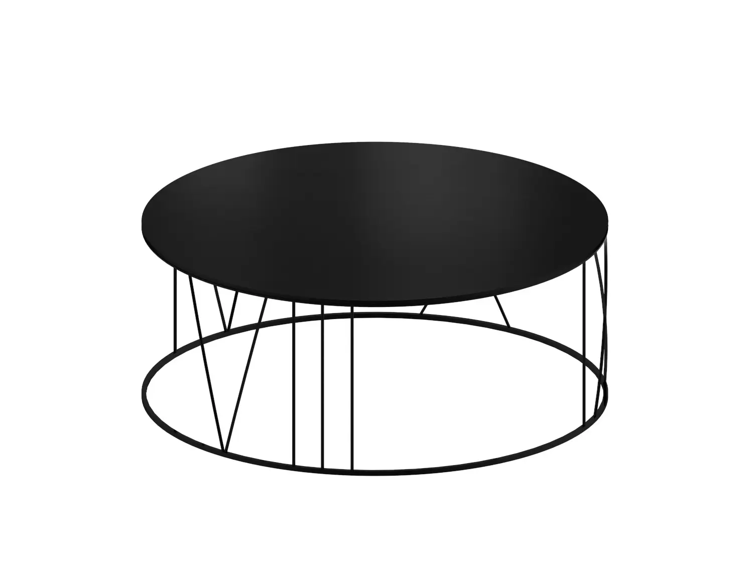Großer runder Zeus Roma Couchtisch mit elegantem Stahlgestell in Kupferschwarz.