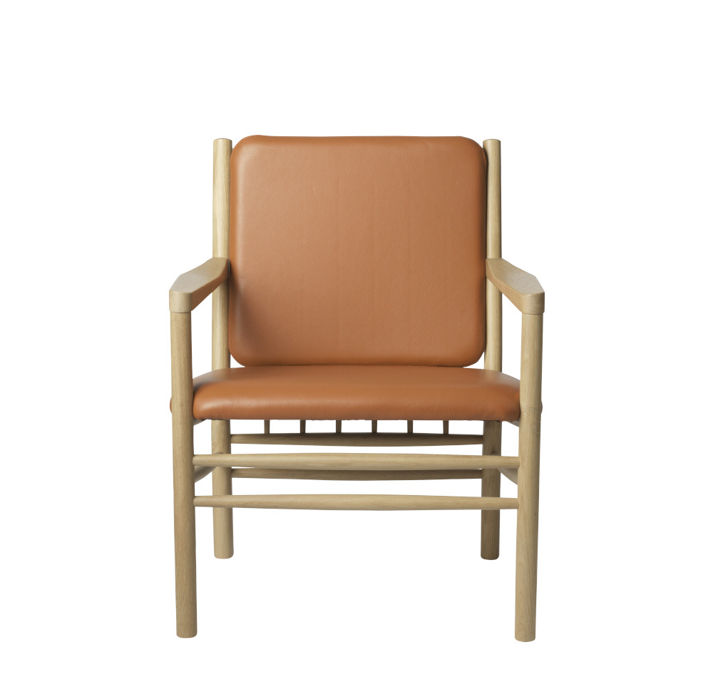 FDB Møbler J147 Sessel, komfortabel, Eiche natur, Leder cognac, funktional, nordisches Design