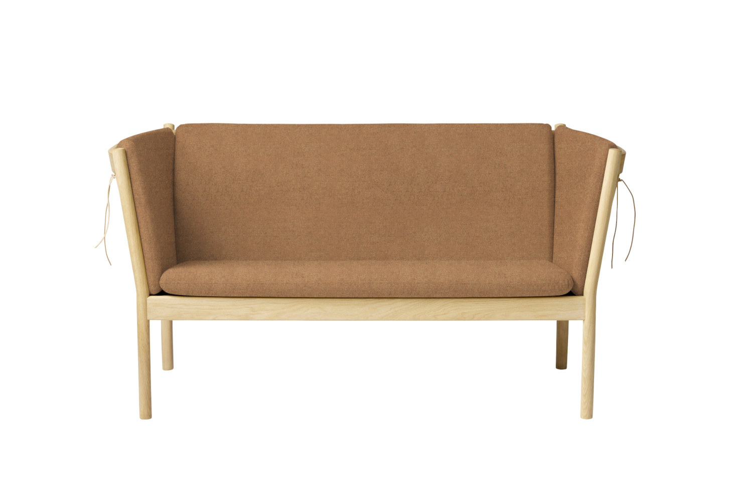 FDB Møbler J148 Sofa, 2-Sitzer, eiche natur, braunes Leder, nordisches Design, langlebig, funktional