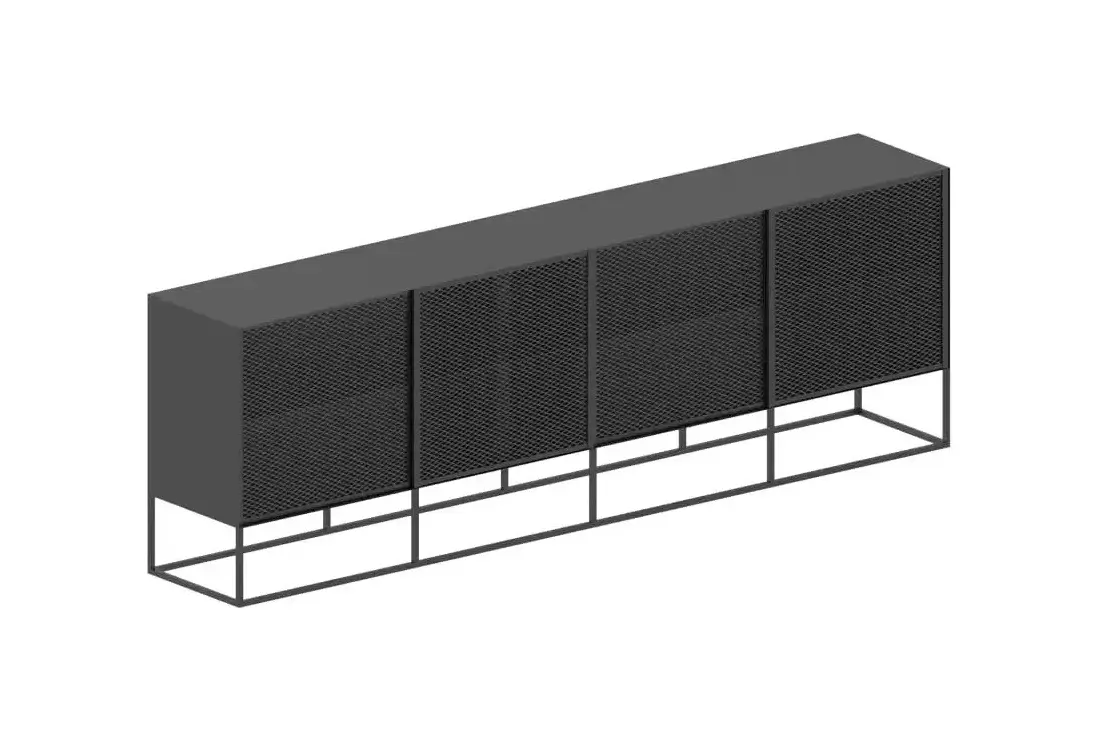 Zeus Isotta Sideboard Grau mit vier Streckmetallfronten und filigranem Stahlgestell.