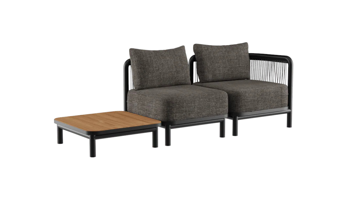 Kirra Loungesofa 2-Sitzer mit Couchtisch, kirra noir