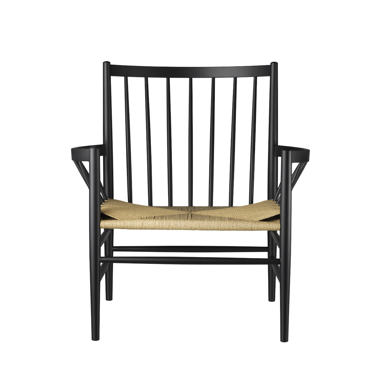 FDB Møbler J82 Loungesessel, nordisch, ergonomisch, Buche schwarz, Naturgeflecht, langlebig, nachhaltig