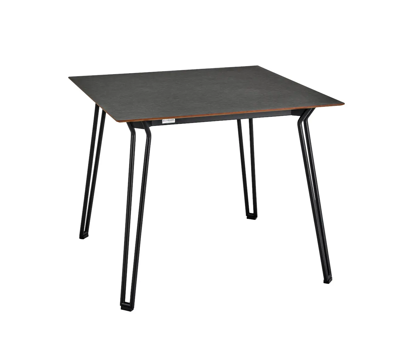 Weishäupl Slope Tisch 90 × 90 cm mit schwarzem Gestell und widerstandsfähiger HPL-Tischplatte in Schieferoptik für Garten, Terrasse und Balkon.