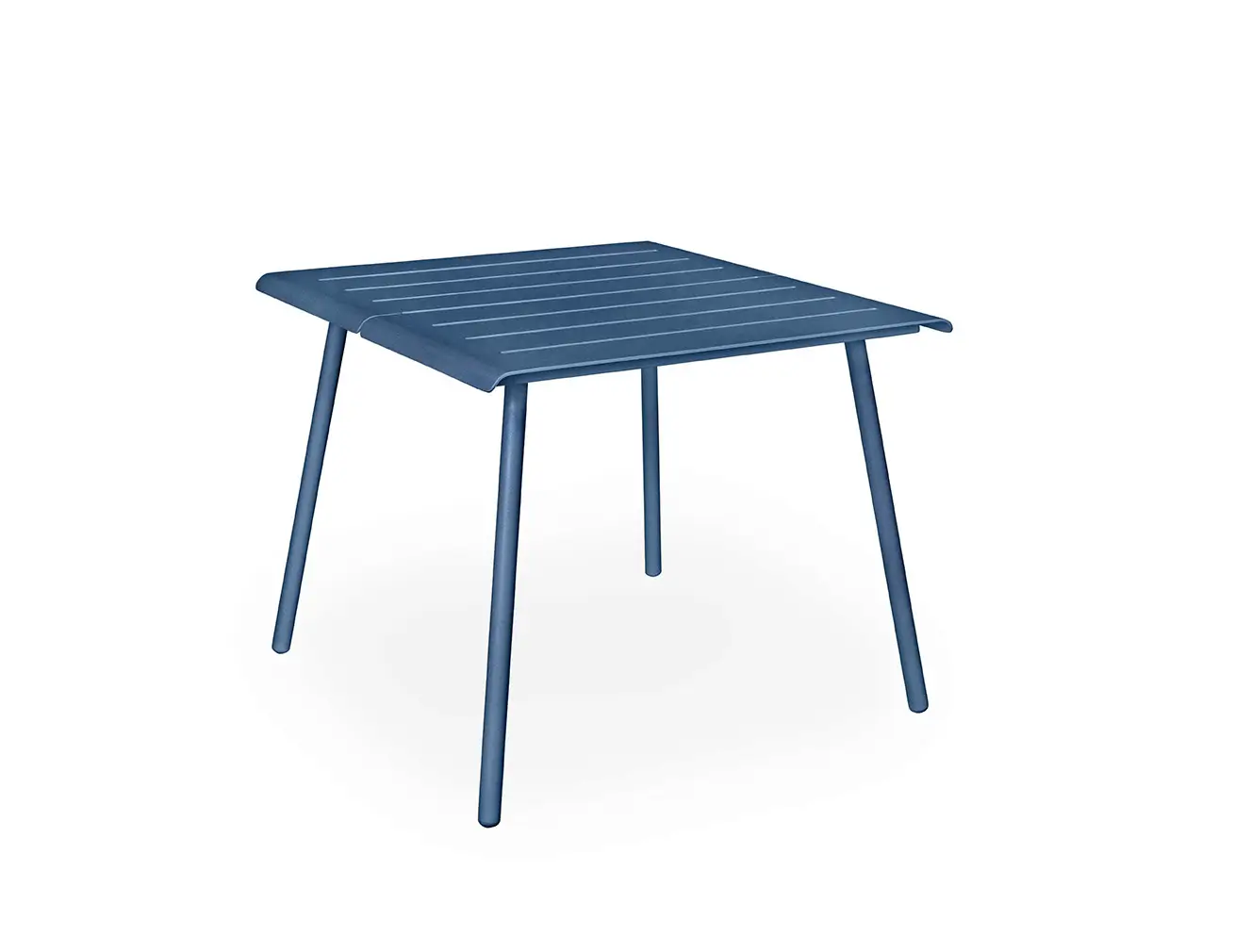 Weishäupl Vapio Gartentisch 90 × 90 cm in Rauchblau aus pulverbeschichtetem Aluminium für Garten und Terrasse.