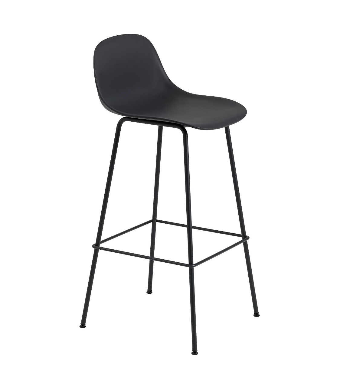 Fiber Barhocker mit Rückenlehne, tube base, höhe 75 cm, schwarz / schwarz
